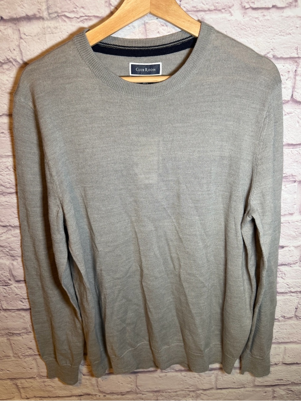 Club Room Solid Crew Neck Merino Wool Blend‎ Sweater Men's medium Smoke Heather
